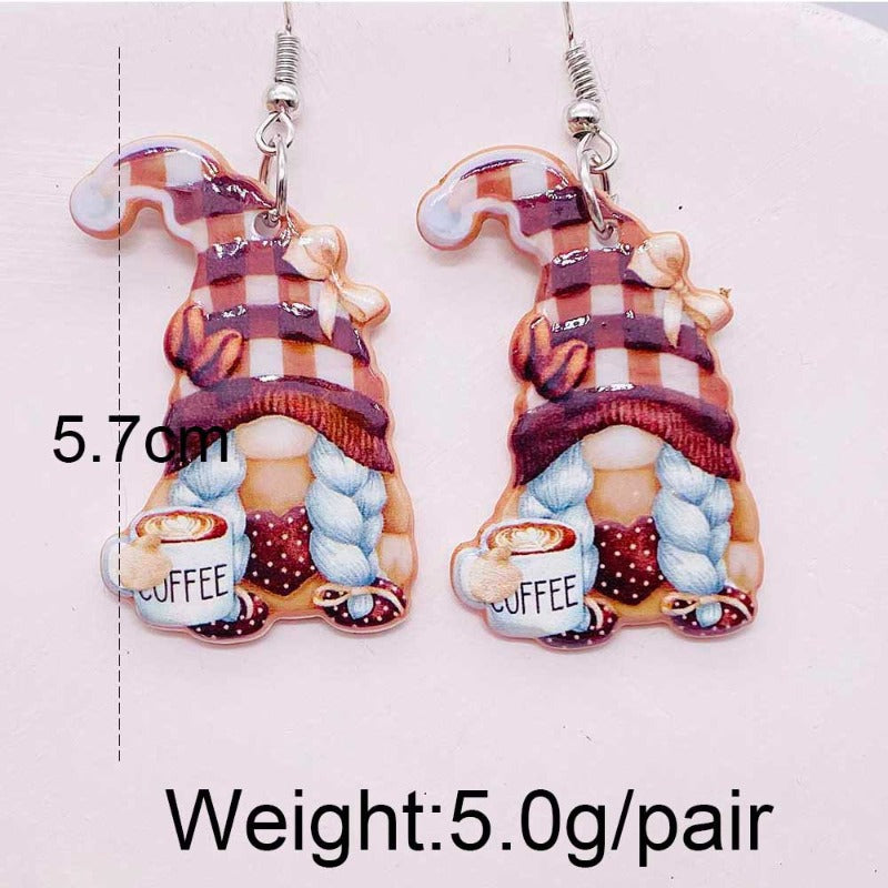 Wholesale Christmas Double Sided Printing Hat Gnome Acrylic Earrings